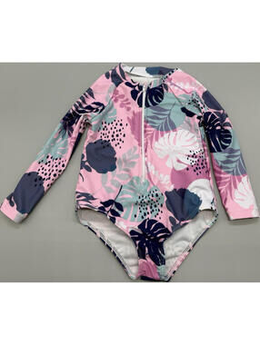 SHEIN Baby 12-18 Months Rash Guard Swim Shirt Pink Navy Floral Long Sleeve